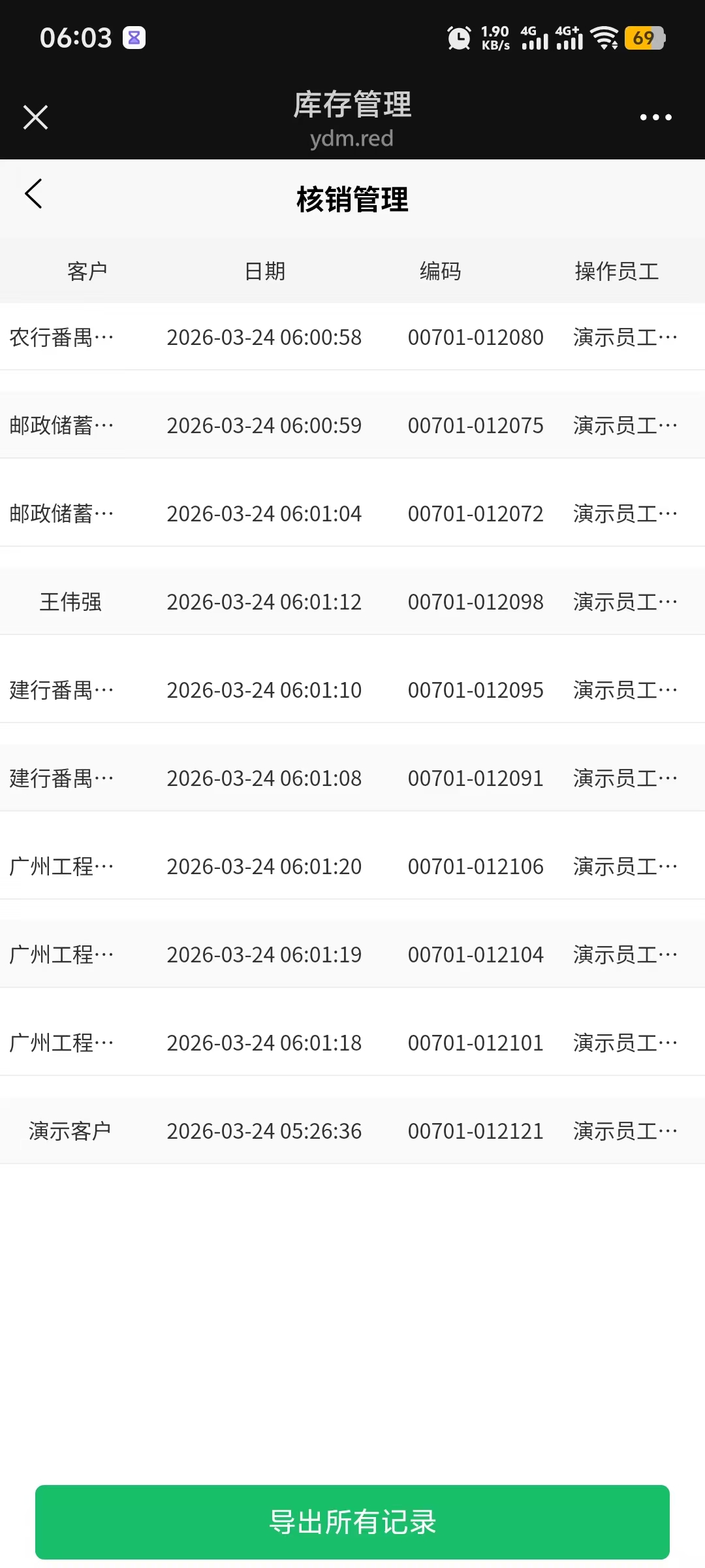核销管理 - 所有检票记录明细